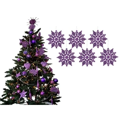 Image of Simply Products Pack of 6 10cm Glitter Hanging Decoration, Snowflakes Christmas Tree Decorations (Lilac)