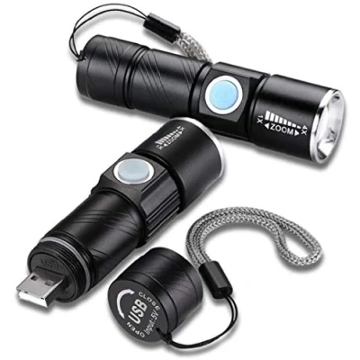 Image of Mini USB Rechargeable Flashlight (2 PACK) Multifunctional Torch Waterproof IPX6 for Outdoor Night Riding/Camping/Emergency Black