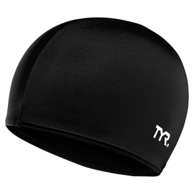 Image of TYR Latest Designed Long Hair Nylon Swim Cap, Keeps Clean with Ear Protector,Waterproof Swimming Cap for Adult, Woman and Men (Black) LCY 001