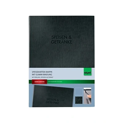 Image of Sigel SM116 Menu Folder with Elastic Band for A5 Plastic Black German &quot;Speisen &amp; Getränke&quot;