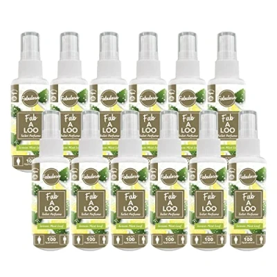 Image of Fabulosa Fab A Loo Odour Remover, Compact Toilet Air Freshener Perfume Spray, 60ml, Pack of 12, Lemon Mint Leaf