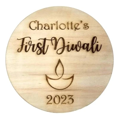 Image of First Diwali Sign Personalised Wooden Name Plaque Keepsake Babies