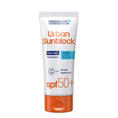 Image of Novaclear SPF 50+ Face Cream for Dry Skin with Sun Burning Sunscreen 40 ml Against UVA, UVB, IR Rays, High Protection by Equalan Pharma.
