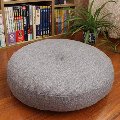 Image of Detachable Round Cushion Thickened Soft Japanese Tatami Floor Linen Sofa Pillow Seat Pad Meditation Cushion,Gray,40cm(16inch)