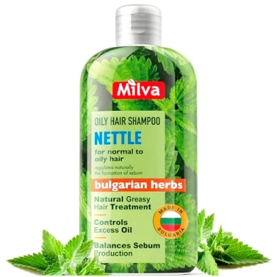 Image of Milva Nettle Shampoo for Greasy Hair 200 ml Natural Clarifying Oily and Roots Remedy, Sulphate Free Scalp Sebum Control, Oil Reducing &amp; Volume