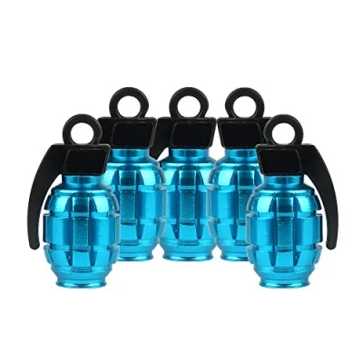 Image of SENZEAL 5x Grenade Bomb Tyre Valve Caps Aluminum Alloy Car Motorbike Dust Stem Sky Blue