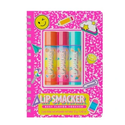 Image of Lip Smacker, Back to School Collection, Spiral Notebook Balm Trio, 3 Piece Set with Cute for Kids, Fun Pink