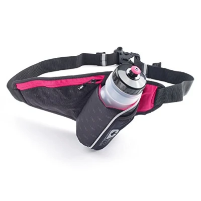 Image of Ultimate Performance Ribble II 650ml Hip bottle &amp; Holster Hydration belt Insulated angled holder easy access fits 26&quot; 42&quot; waist large zipped pocket smart phone pink