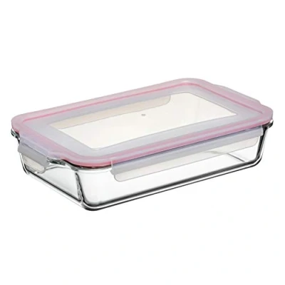 Image of TATAY Glass Food Storage, Airtight, 2.2L of Capacity, Clip Lid, BPA free, Suitable Microwave, Dishwasher, Oven &amp; Freezer. Red. Measures: 19.4 x 31.9 7.4 cm