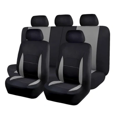 Image of Flying Banner Flat Cloth Universal Fit Car Seat Covers Full Set with Airbag Compatible (Black and Grey)