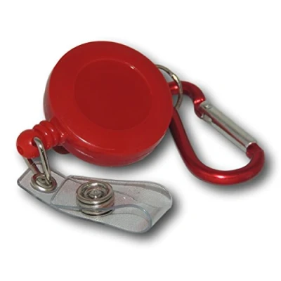 Image of EPOSGEAR Retractable Reel Recoil Pull Key Ring Chain Cord Carabiner Belt Clip Ski Pass ID Card Badge Holder (1 Pack, Red Clip)