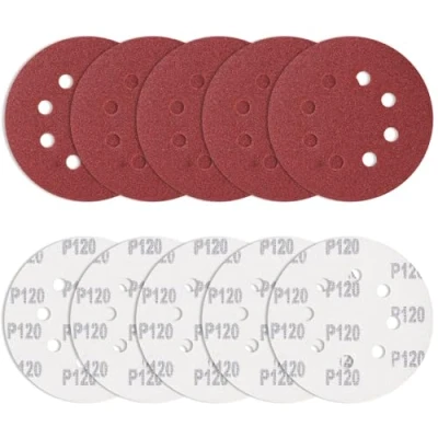 Image of Bolatus 10Pcs 125mm Sanding Discs 120 Grits, 5 Inch 8 Hole Hook and Loop Round Pads for Random Orbital Sander