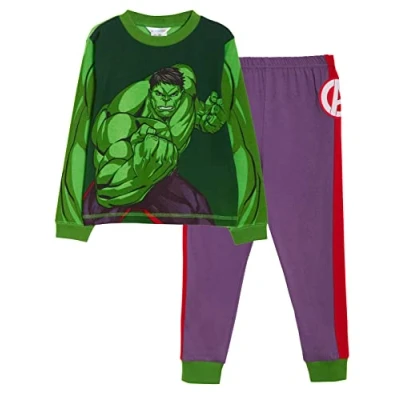 Image of Marvel Incredible Hulk Pyjamas for Boys Dress Up Pjs Kids Avengers Novelty Full Length Set Green/Purple 6 7 Years