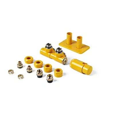 Image of terma Vario Twins Integrated Radiator Valves Pipe Masking Set 50mm Right Mustard