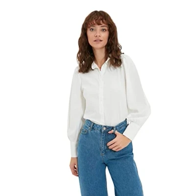 Image of Trendyol Women Regular fit Basic Shirt Collar Woven Weiß