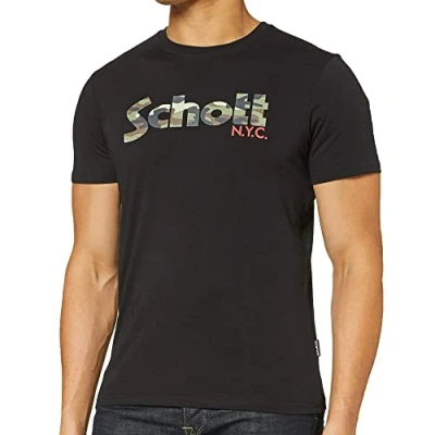 Image of Schott Nyc Men&#039;s Tslogo T Shirt, Black/Camo, Medium