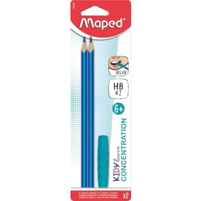 Image of Maped Kidy Learn Concentration Graphite Pencil with Relaxing &amp; De stressing Tip Ergonomic Triangular Shape HB2 Lead Textured Body Grip