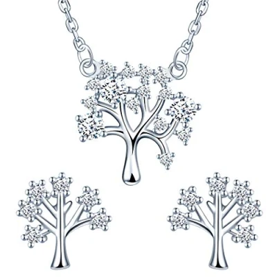 Image of Yumilok Tree of Life Jewelry Set, 925 Sterling Silver Necklace Earrings for Mother Gift