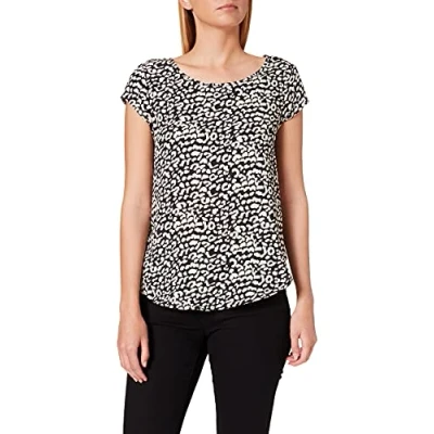 Image of ONLY Women&#039;s ONLVIC SS TOP NOOS WVN Blouse, Black/AOP: Leo Eggnog,10 UK
