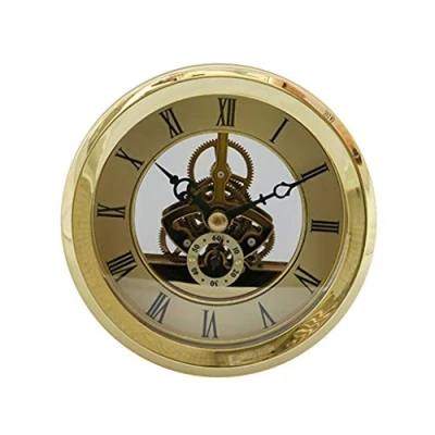 Image of sharprepublic 103mm/4.06inch Round Skeleton Clock Insert, Movement Gold Trim, Roman Numeral, Quartz