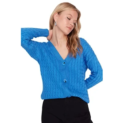 Image of Trendyol Women Design Oversize Basic V Neck Knitwear Cardigan Blue