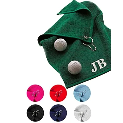 Image of Hoolaroo Personalised Golf Towels For Bags with Clip Gifts Men Ladies Fathers Day Gift Dad Grandad Ball Towel Women Bowling Bowls (White)