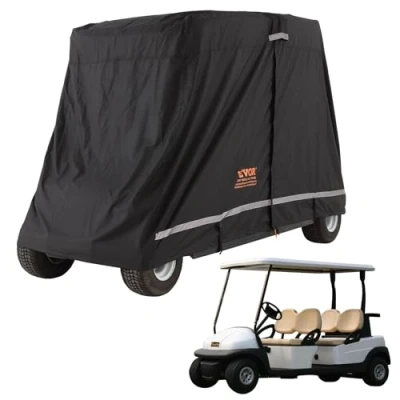 Image of VEVOR 4 Passenger Golf Cart Cover, 600D Polyester Full Universal Fits for Most Brand Club Car Covers, Waterproof, Sunproof, and Dustproof Outdoor Cover with Three Zipper Doors, Black