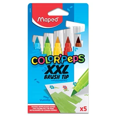 Image of Maped Color Peps XXL Brush Colouring Felt Tip Pens (Pack of 5), Assorted, 844705