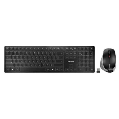 Image of CHERRY DW 9500 SLIM, Wireless Desktop Set, EU Layout (QWERTY),Bluetooth or 2.4 GHz Connection, Ergonomic Right Handed Mouse, Grey/Black