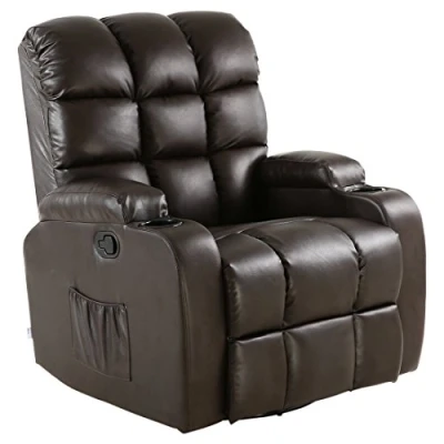Image of More4Homes REGAL 10 IN 1 RECLINER CHAIR ROCKING MASSAGE SWIVEL HEATED GAMING BONDED LEATHER ARMCHAIR (Brown)