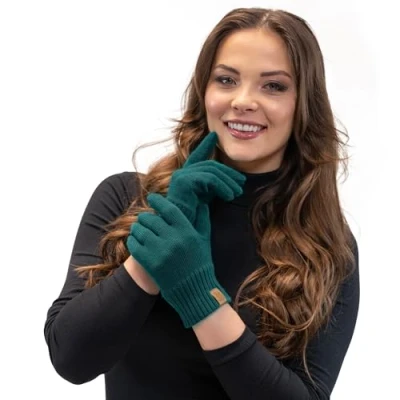 Image of Vivisence Stylish Classic Five Finger Women&#039;s Winter Gloves Made of Warm and Soft Yarn with Wide Ribbed Cuff Perfect for Cold Days Providing Comfort Warmth, Dark Turquoise,UNI