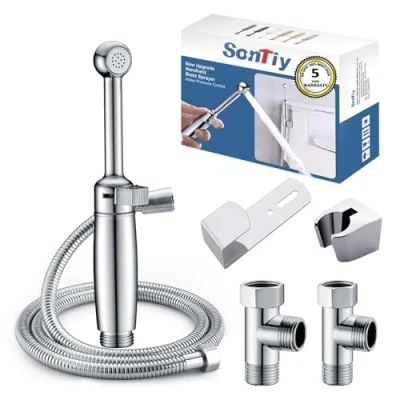 Image of Bidet Sprayer for Toilet SonTiy Attachment UK Adjustable Handheld Douche Shower Spray Shattaf Personal Hygiene Chrome Brass