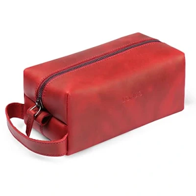 Image of Londo Genuine Leather Travel Toiletry, Makeup, Shaving Organizer Bag Dopp Kits Unisex