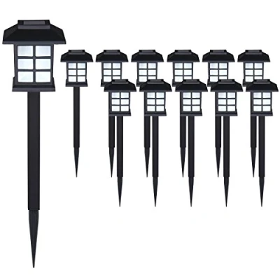 Image of Deuba® 12x Solar LED Garden Path Marker Lights Outdoor Pathway Border Lighting with Ground Spikes Weatherproof Automatic Twilight Sensor Lamps Built in Rechargeable Battery Black