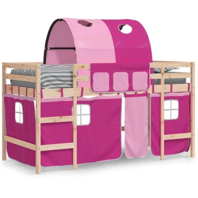 Image of vidaXL Kids Tunnel Loft Bed Pink 90 x 190 cm Solid Pine, Children&#039;s with Tunnel, Slide, Single