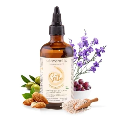 Image of Afrocenchix Soothe 100% Natural Hair Oil for Afro and Curly with Lavender Almond Lightweight Scalp Dry Damaged Hair, 100ml