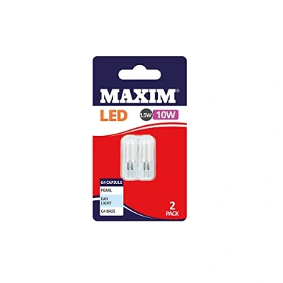 Image of MAXIM LED Bulbs [Pack of 2] Type: G4 (Day Light) 1.5Watts (10Watts) / Pearl Finish 25 000 Hours/Energy Saving Multipack [10MLG4DLB224]