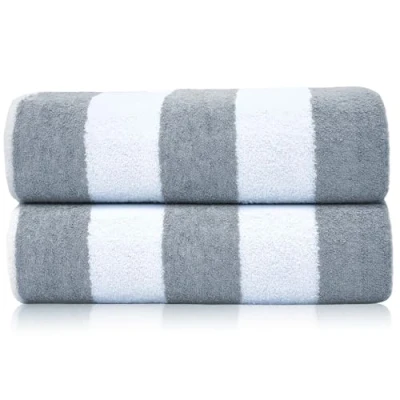 Image of Sweet Needle Beach Towels for Adults Pack of 2 Silver White Cabana Striped Classic 100% Cotton Terry Ringspun Pool towel, Quick Dry, Super Absorbent Swimming large 100x150 cm