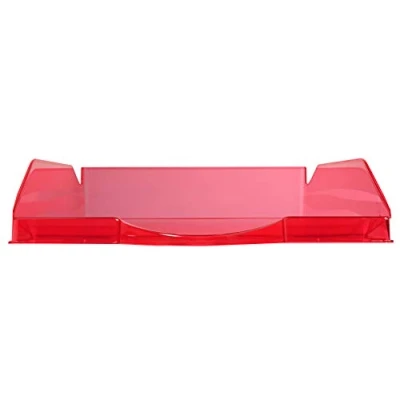 Image of Exacompta Ref 12354D Linicolor EcoTray Letter Tray 345 x 255 65mm in Size, Suitable for Storing A4+ Documents, Vertically Stackable Raspberry Translucent
