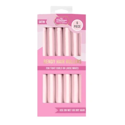 Image of Satin Bendy Pink Hair Rollers 6pcs Vintage Cosmetic