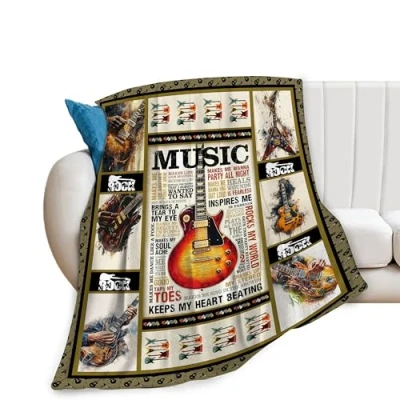 Image of Guitar Blanket Soft Cozy Music Throw Gifts for Women Girls Super Plush Warm Stuff Lightweight Fleece Flannel Gift Blankets Kids Adults 50&quot;X40&quot;