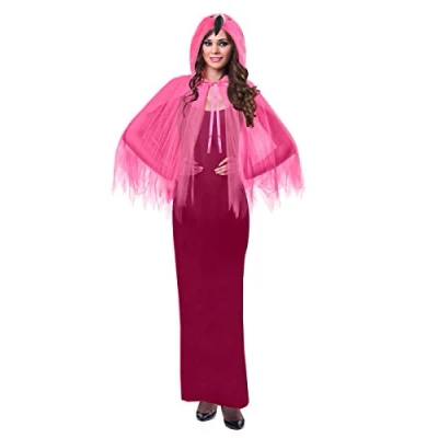 Image of amscan 9903684 Pink Cape with Flamingo Head Hoodie for Adults One Size Fits All 1 PC