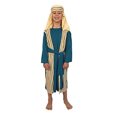 Image of Jabtek Ltd Green Stripe Shepherd Costume Kids Size Medium Age 7 9 Years Nativity Fancy Dress
