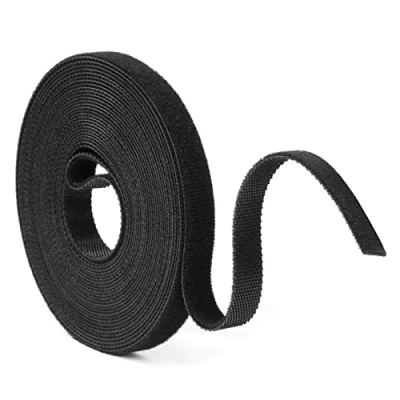 Image of URAQT Fastening Tape Hook and Loop Cable Ties, 10mm x 5m Reusable Self Adhesive Ties Straps for Management, Cord Organizer Straps, Black (5m)