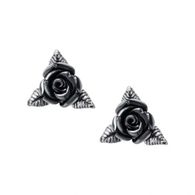 Image of Alchemy Gothic Black Rose Ear Studs Women Earring Set Silver, Pewter,