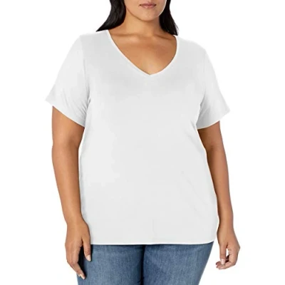 Image of Amazon Essentials Women&#039;s Short Sleeve V Neck T Shirt (Available in Plus Size), White, 6XL