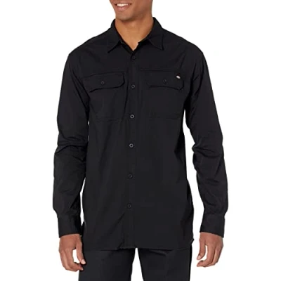 Image of Dickies Men&#039;s Flex Denim Long Sleeve Shirt Button, Black, Large