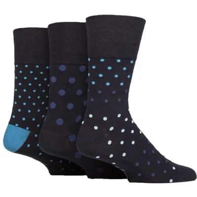 Image of Mens 3 Pair Gentle Grip Patterned Bamboo Socks Navy Eclipse 6 11