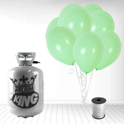 Image of Disposable Helium Gas Cylinder with 30 Balloons and Curling Ribbon included (Pastel Mint Green, Single)