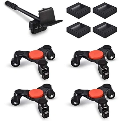 Image of Ronlap 6 Inch Steel Tri Dolly, 3 Wheels Furniture Mover&#039;s Dolly with Lifer, Heavy Moving Rollers Leg Triangle Swivel Caster, 200 KG Capacity 4 Pack, Black